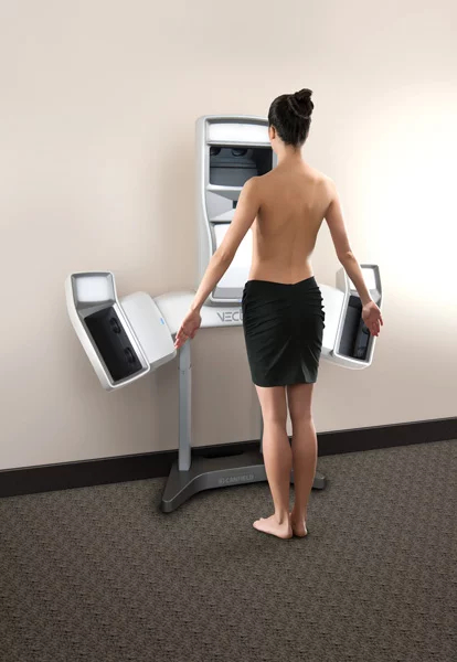 breast augmentation patient model getting scanned for a 3d image